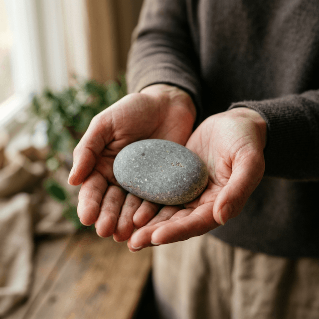 Hands holding a smooth gray stone, a metaphor for the Gray Rock Method